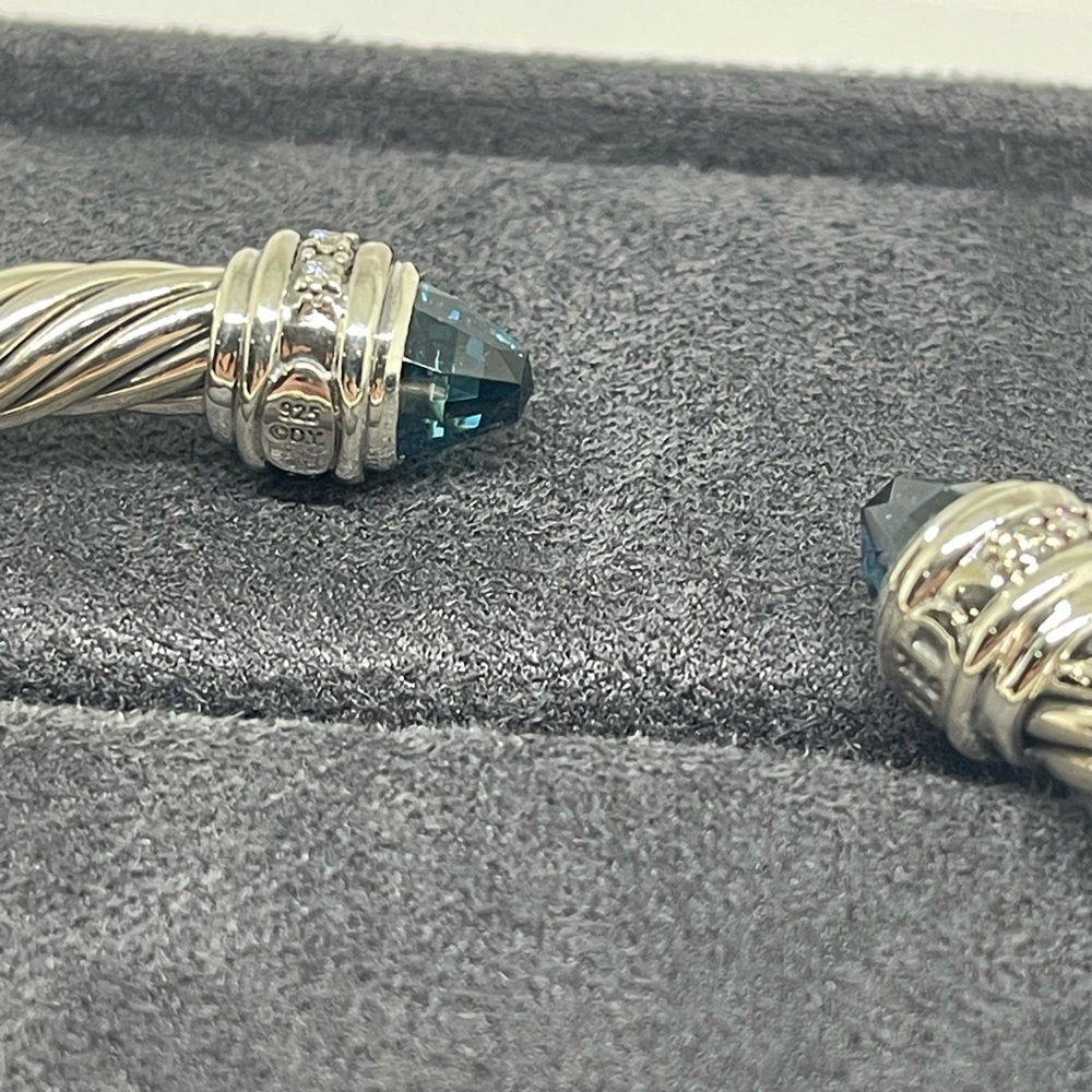 David Yurman Bracelet Sterling Silver with Hampton Blue Topaz and Diamonds, 7mm - Picture 9 of 10
